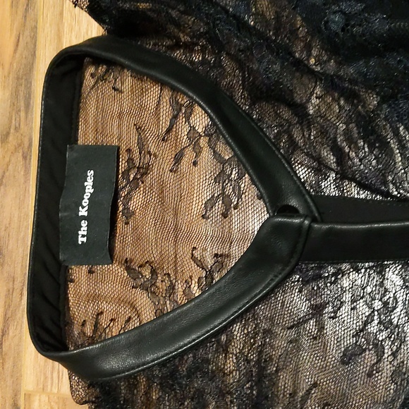 The Kooples Lace Chiffon Button Up Blouse with Leather Trim - Picture 2 of 8